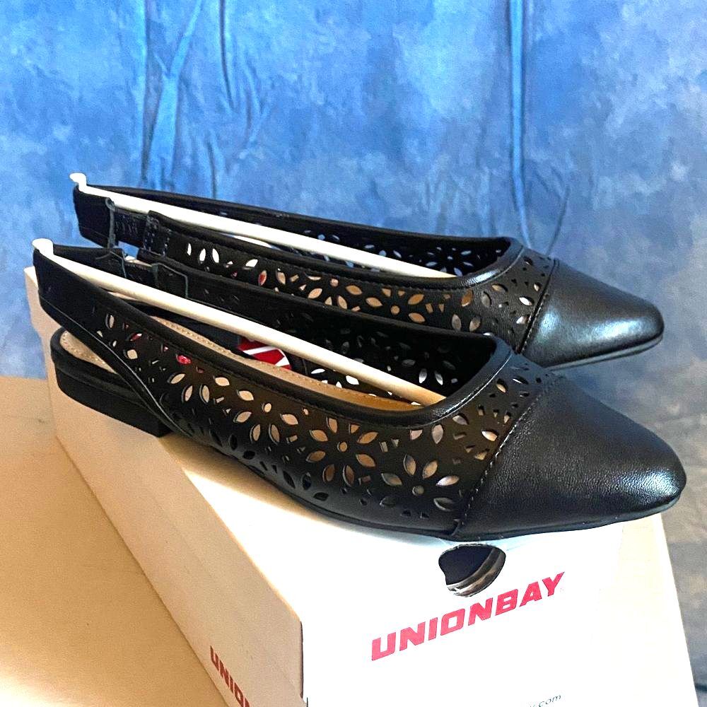 UNIONBAY Women's Black Cut-Out Slingback Flats, sz 6.5m, SL2-129S012